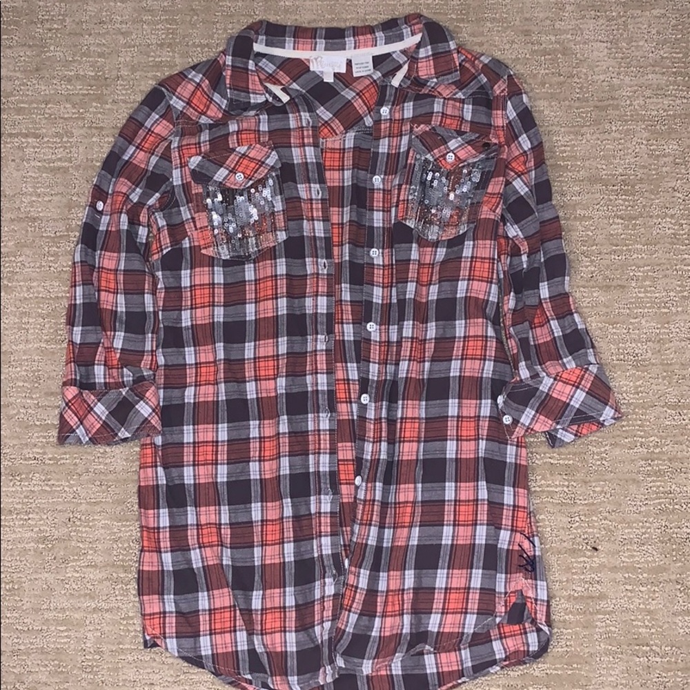Miss Me plaid tunic button down top